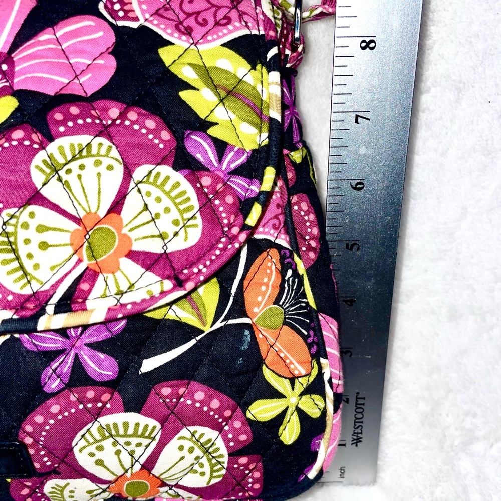 VERA BRADLEY CROSSBODY PINK PURPLE BLACK FLORAL PURSE 10x8x3 - Picture 6 of 14